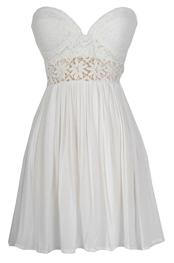 Fresh As A Daisy Strapless Lace Bustier Dress in White Lily Boutique